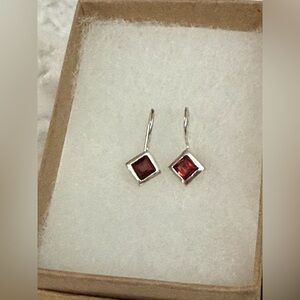 Elegant Silver and Red Gemstone Earrings